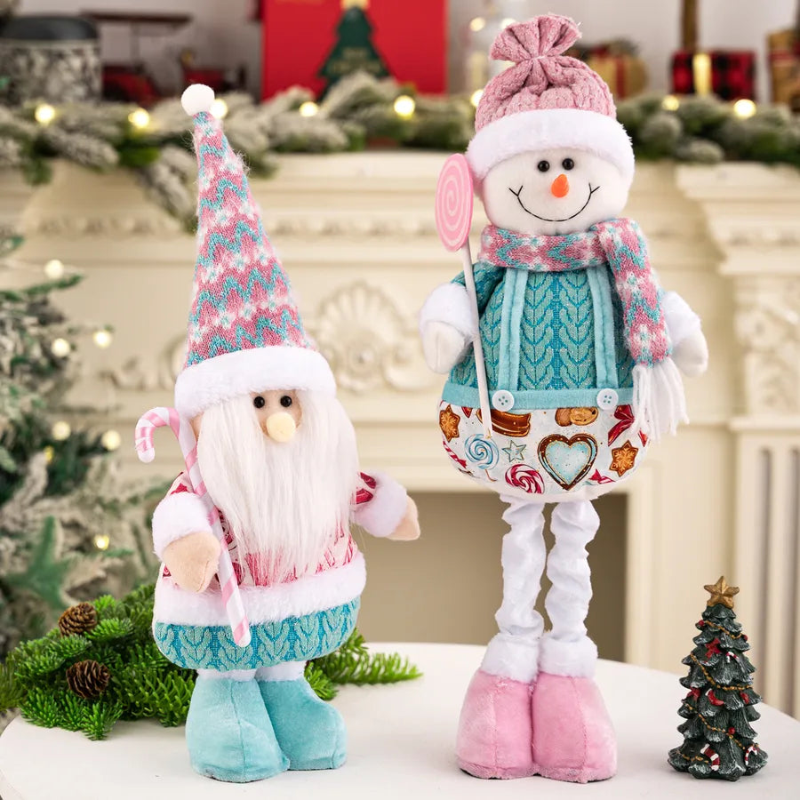 New Christmas Decoration Pink Santa Claus Snowman Extendable Dolls Display Window Arrangement Festive Polyester And Cotton Decor