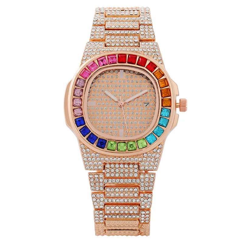 Shiny Color Block Double Side Snaps Quartz Watch Women's Watches
