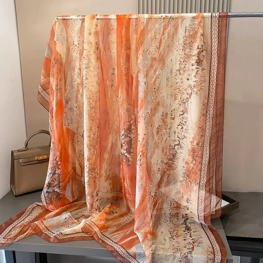 Women's Retro Flower Brocade Yarn Silk Scarf