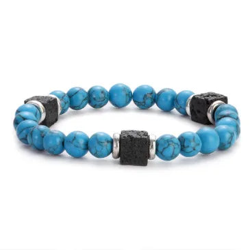 New Lava Cube Volcanic Stone Bracelet Men's Colorful Marble Glass Beads Retro Bracelet