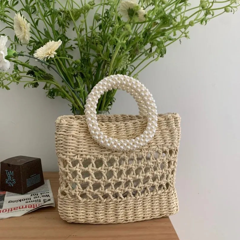 Chopped Straw Women's Woven Bag Hollow Portable Women's Bag Spring and Summer Niche Woven Bag New Fabric Straw Woven Bag Woven Bag Foreign Trade Hot Sale