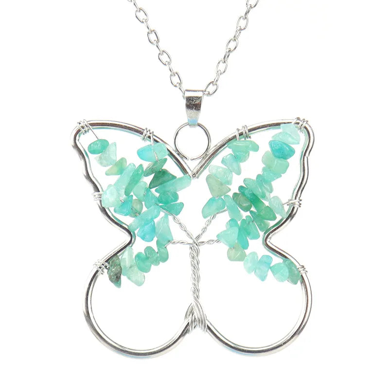 ethnic style butterfly natural stone pendant necklace 1 piece