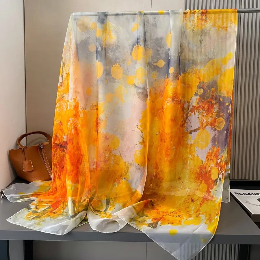 Women's Retro Flower Brocade Yarn Silk Scarf