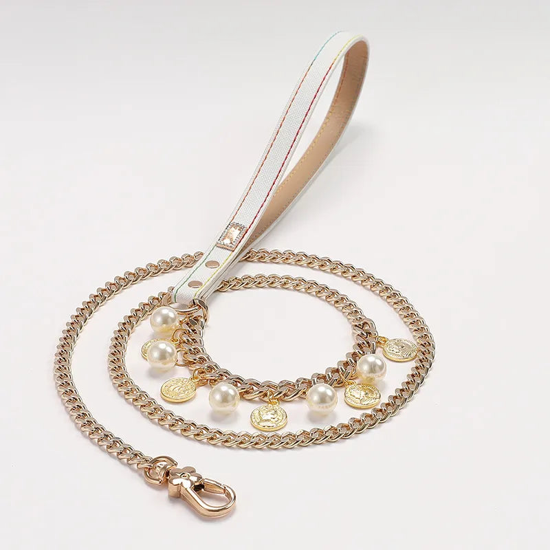1 Piece All Seasons Elegant Cute Pu Leather Pearl Leash Pet Collar