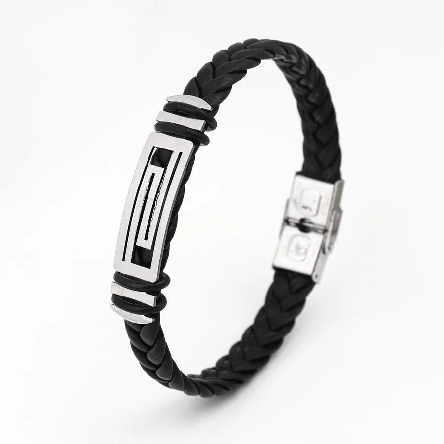 Retro Punk Solid Color 304 Stainless Steel Pu Leather Plating Men's Bangle Men Cord & Leather Bracelets
