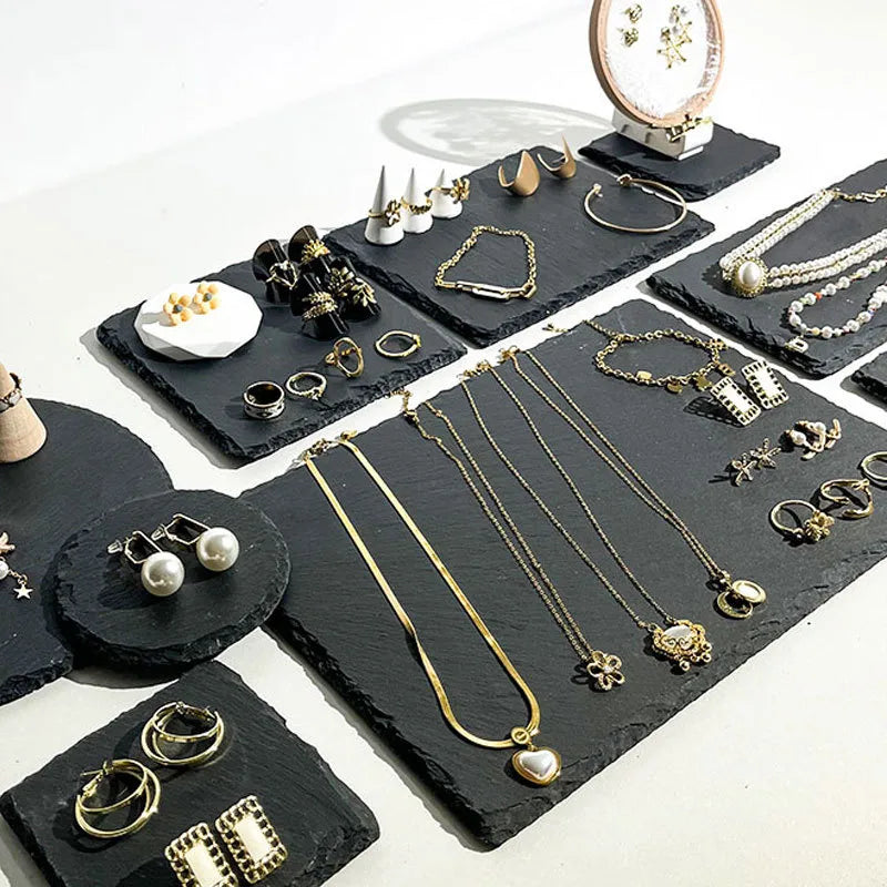 Black Jewelry Display Stand Necklace Placement Showpiece Stone Board Jewelry Trays Showcase Accessories Photo Props