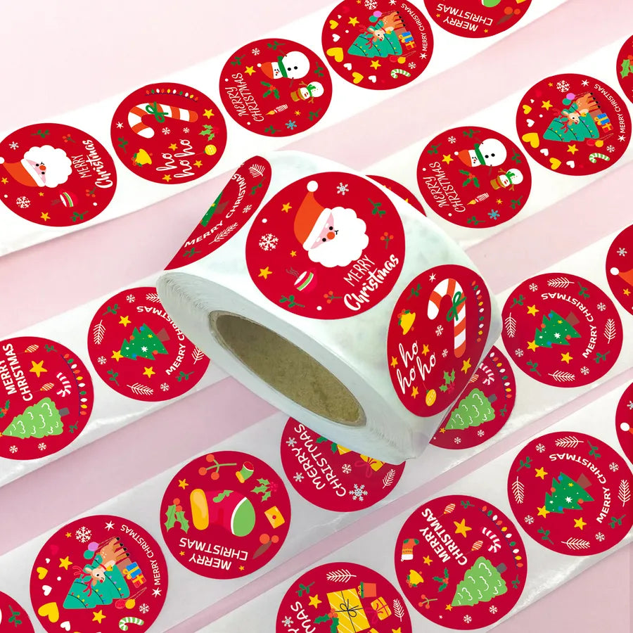Red Christmas Joy Roll Stickers 500 Sheets Cute Style Scrapbooking Sealing Sticker Holiday Cheerful New Arrival