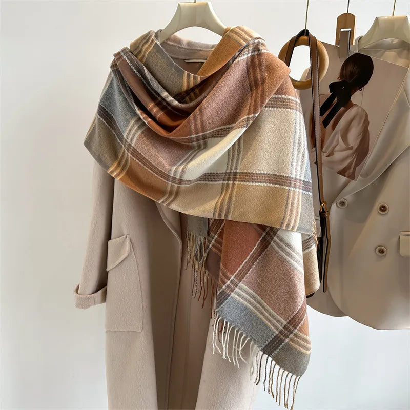Women's Business Classic Style Color Block Imitation cashmere Scarf