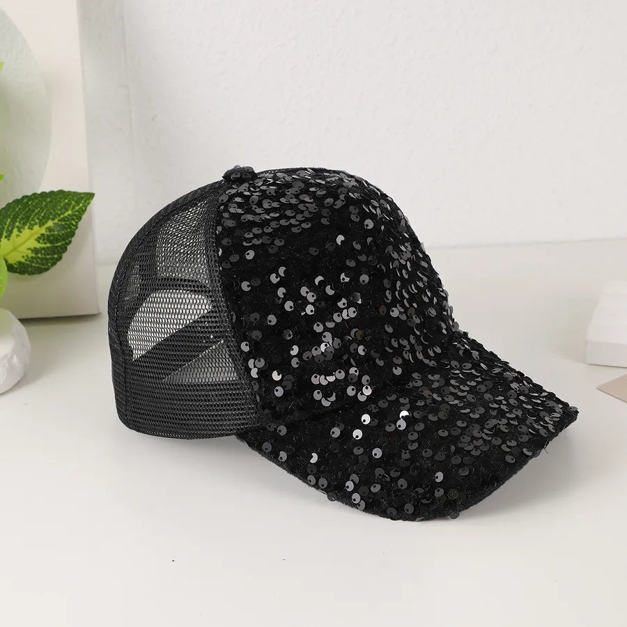 Women's Casual Solid Color Sequins Curved Eaves Baseball Cap