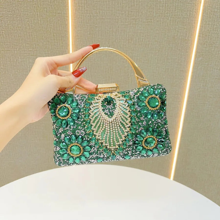 New Heavy Work Diamond Embedded Evening Bag Women's Wedding Banquet Match Cheongsam Handbag Square Shape Single Shoulder Strap