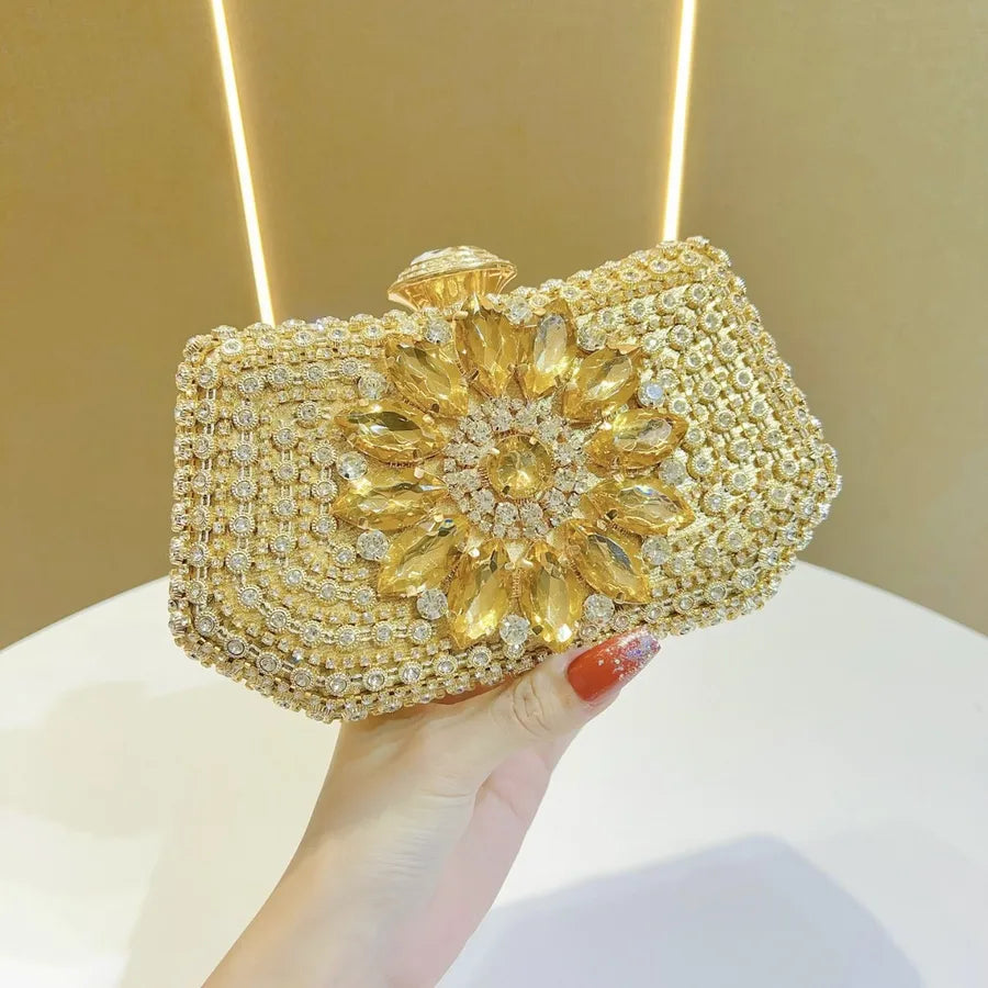 New Fashion Diamond Embedded Handbag Shoulder Crossbody Party Ball Evening Bag Polyester Box Shape Sparkling Shiny Element