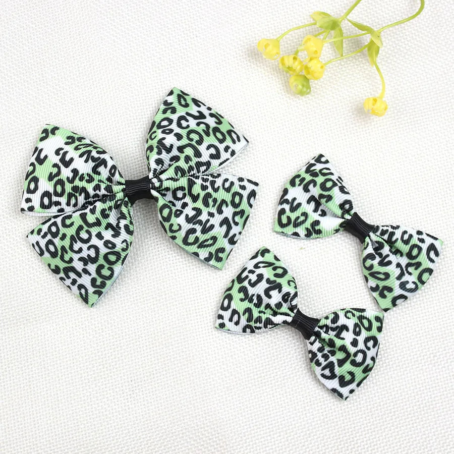Explosions Retro Leopard Print Children's Boutique Bow Hairpin Printed Girl Hair Accessories One Big Two Small