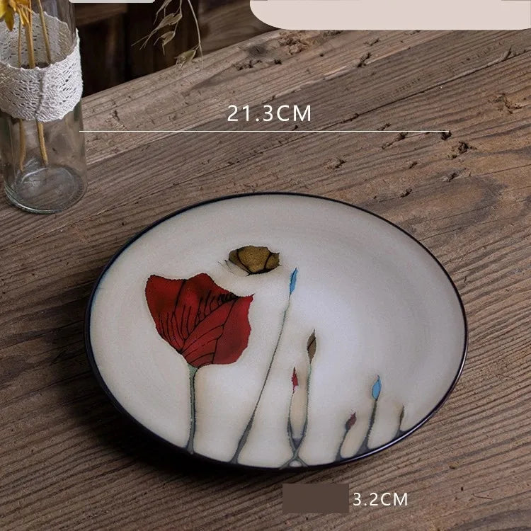 Retro Solid Color Flower ceramics Tableware 1 Piece