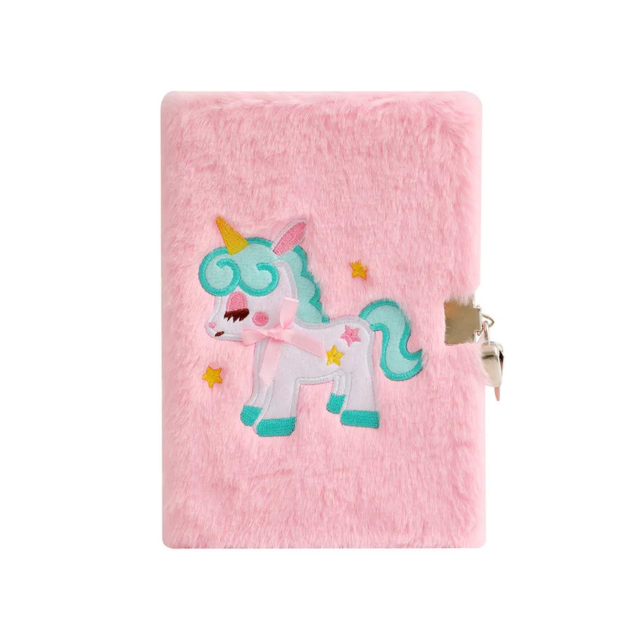 Cute  A5 Cartoon Plush Notebook With Lock For Students Writing Diary Book Lovely Girl Colorful Tied Dye Soft Toy Journal