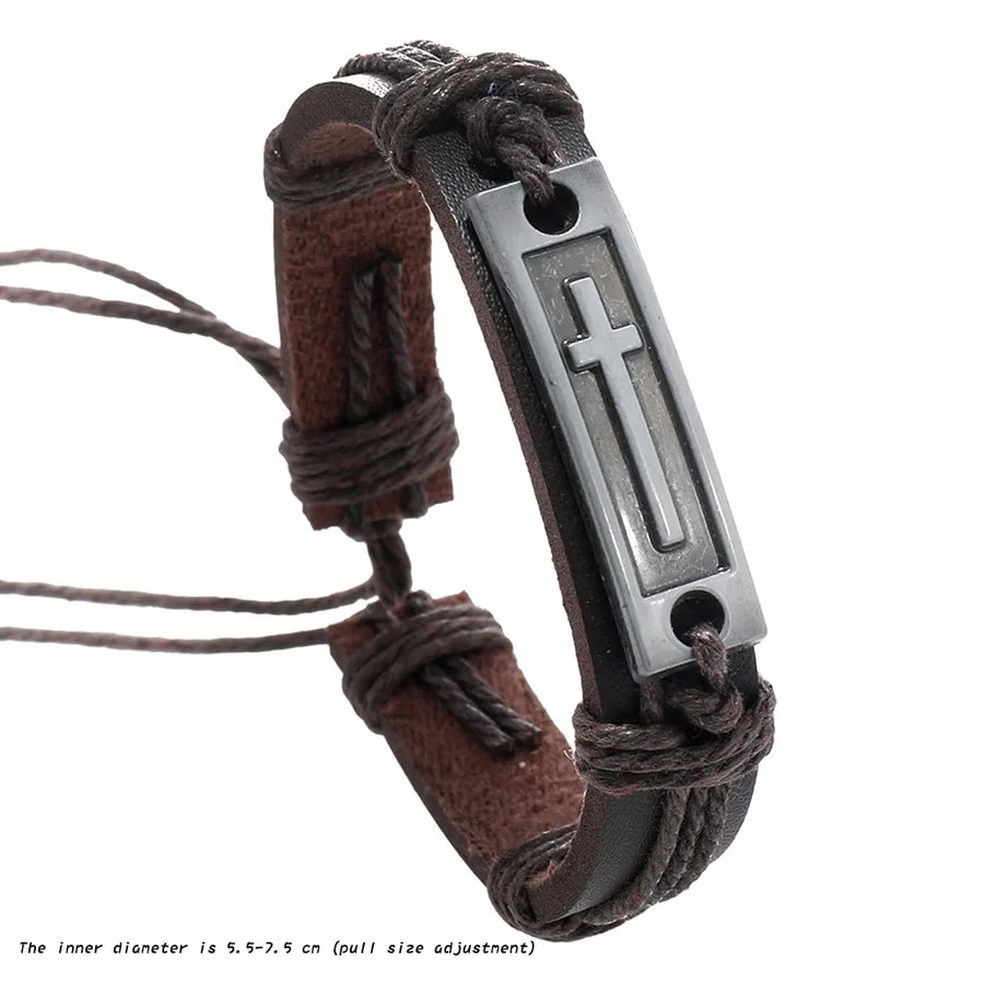 Retro Punk Cross Alloy rope Drawstring Men's Bracelets