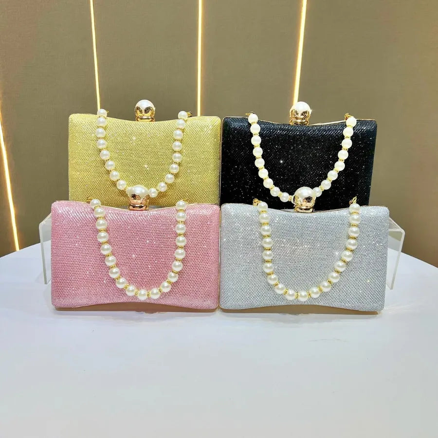 Elegant Evening Clutch Bag Fashionable Chain Handbag Wedding Maid Of Honor Dress Bag Square Polyester Beaded Shiny Sequins