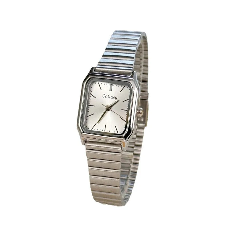 Elegant Quartz Women's Watch Square Steel Band Simple Fashion Retro New Model Round Dial Leather Strap Casual Style