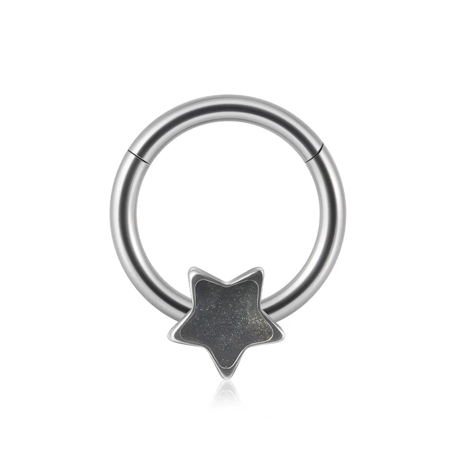 1 Piece Nose Rings & Studs Sweet Star Heart Shape Stainless Steel Plating Synthetic opal Resin Nose Rings & Studs