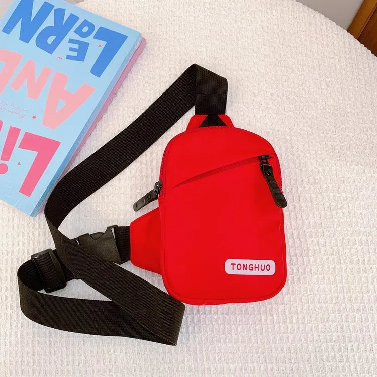Boy'S Nylon Solid Color Streetwear Oval Zipper Fanny Pack