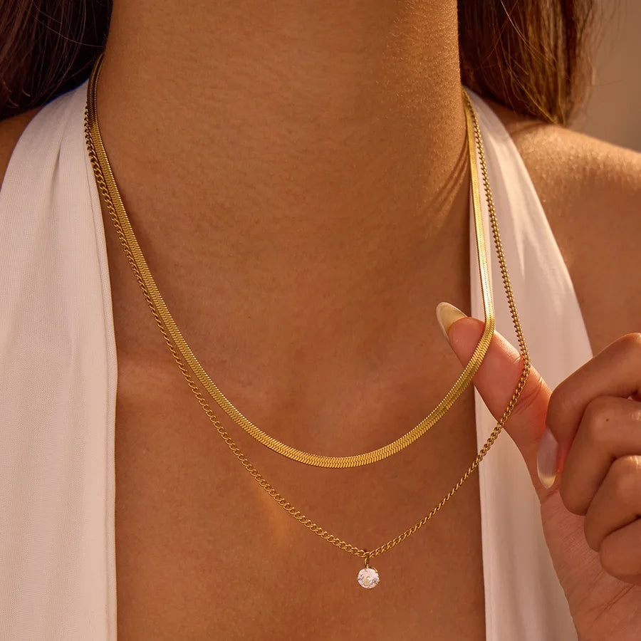 Wholesale Jewelry Simple Style Classic Style Solid Color 304 Stainless Steel snake chain Double Layer Necklaces