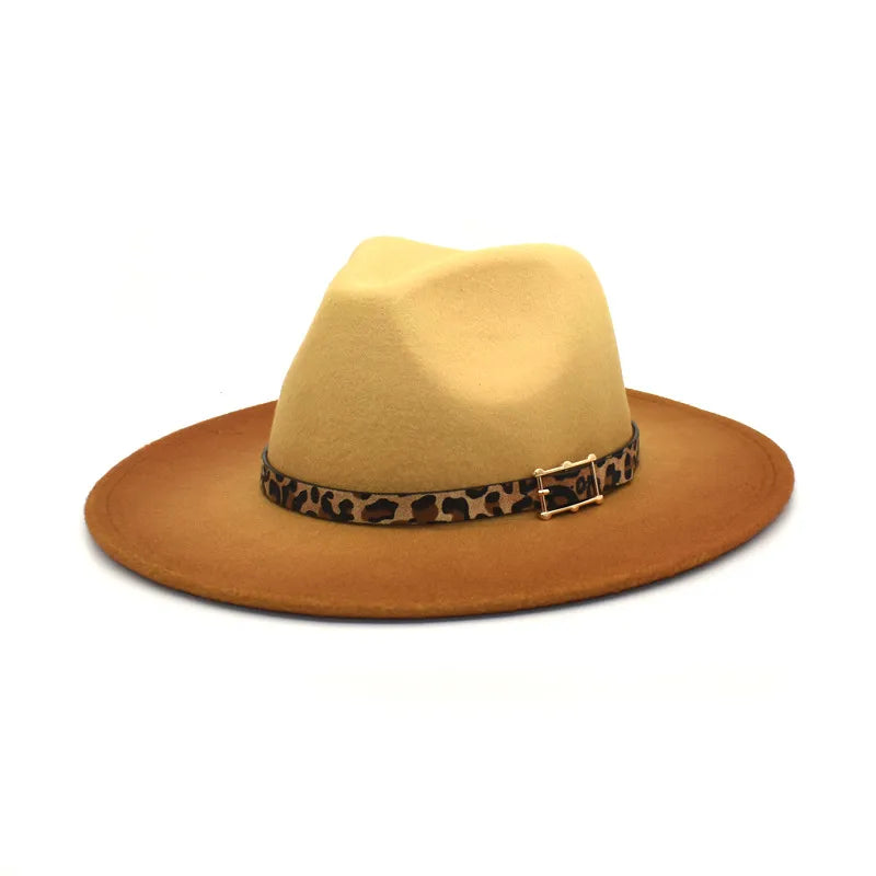 women's fashion gradient color metal button flat eaves fedora hat
