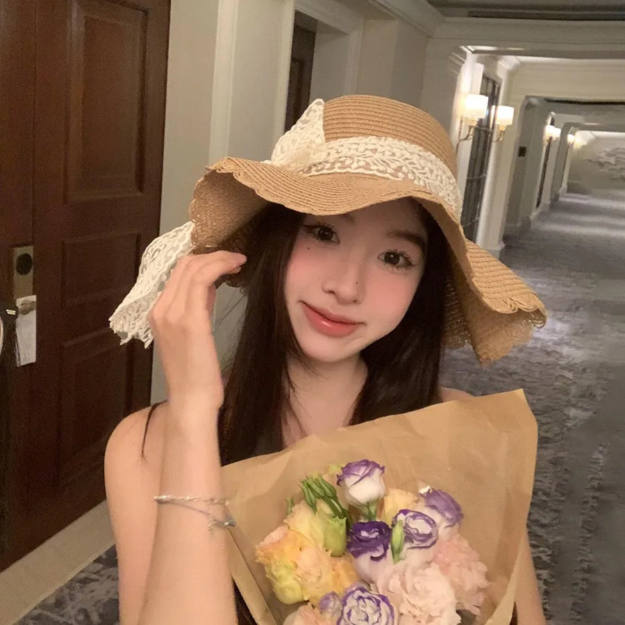 Women's Cute Simple Style Solid Color Big Eaves Straw Hat