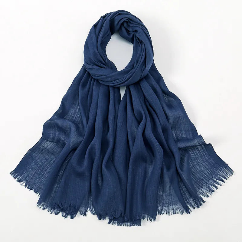 Unisex Simple Style Solid Color Slub Cotton Tassel Scarf