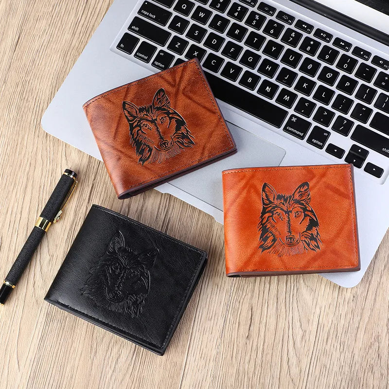 Men's Wolf Pu Leather Flip Cover Small Wallets