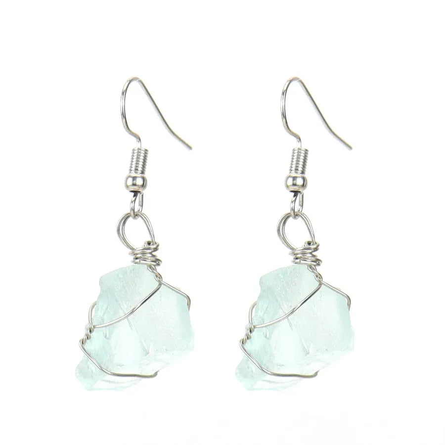 1 pair retro geometric natural stone plating metal drop earrings