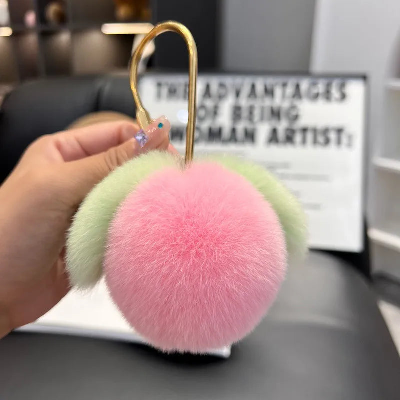 Simple Style Peach Plush Keychain