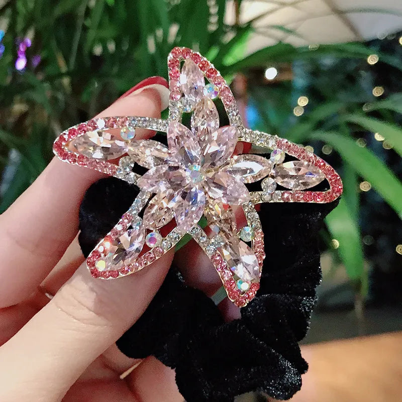 New Style Gold Velvet High-Grade Hair Ring Alloy Starfish Rhinestone High Elastic Hair Tie Bun Large Large Intestine Hair Ring