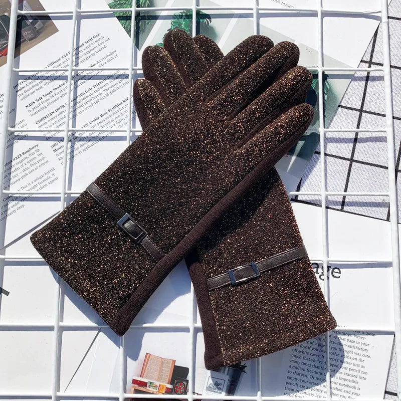 Fashionable Autumn and Winter EL Wire AB Version Women's Gloves Fleece Lined Outdoor Driving Touch Screen Embroidered Gloves
