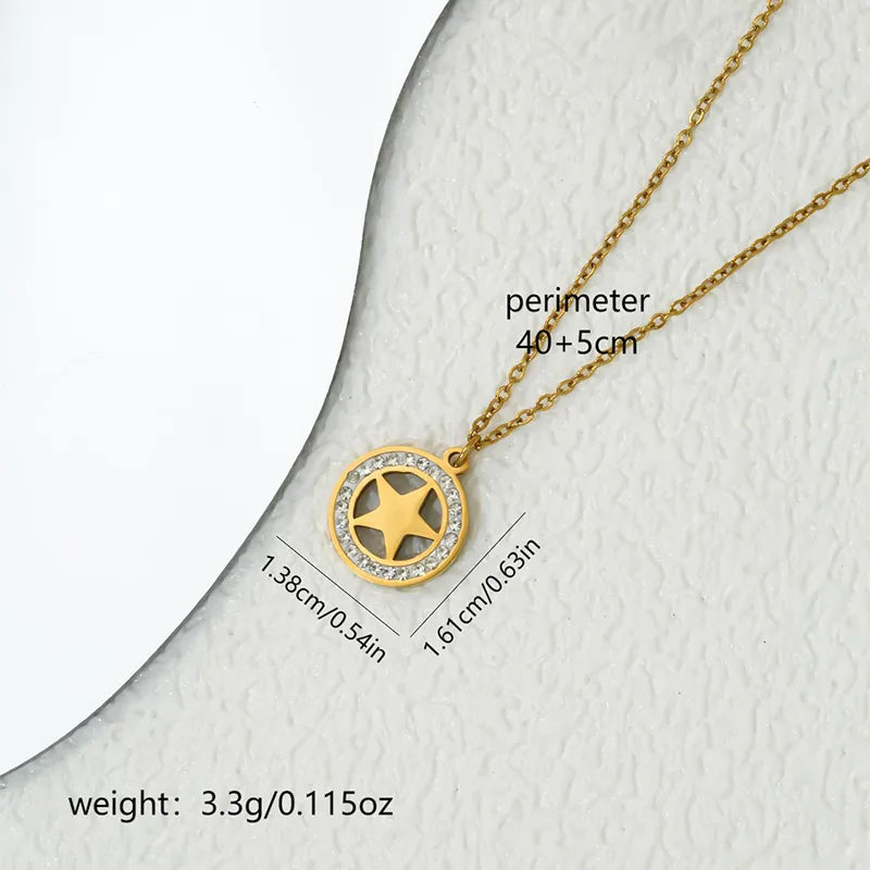 Wholesale Jewelry Elegant Cute Artistic Star 304 Stainless Steel Zircon Inlay O-shaped chain Pendant Necklace