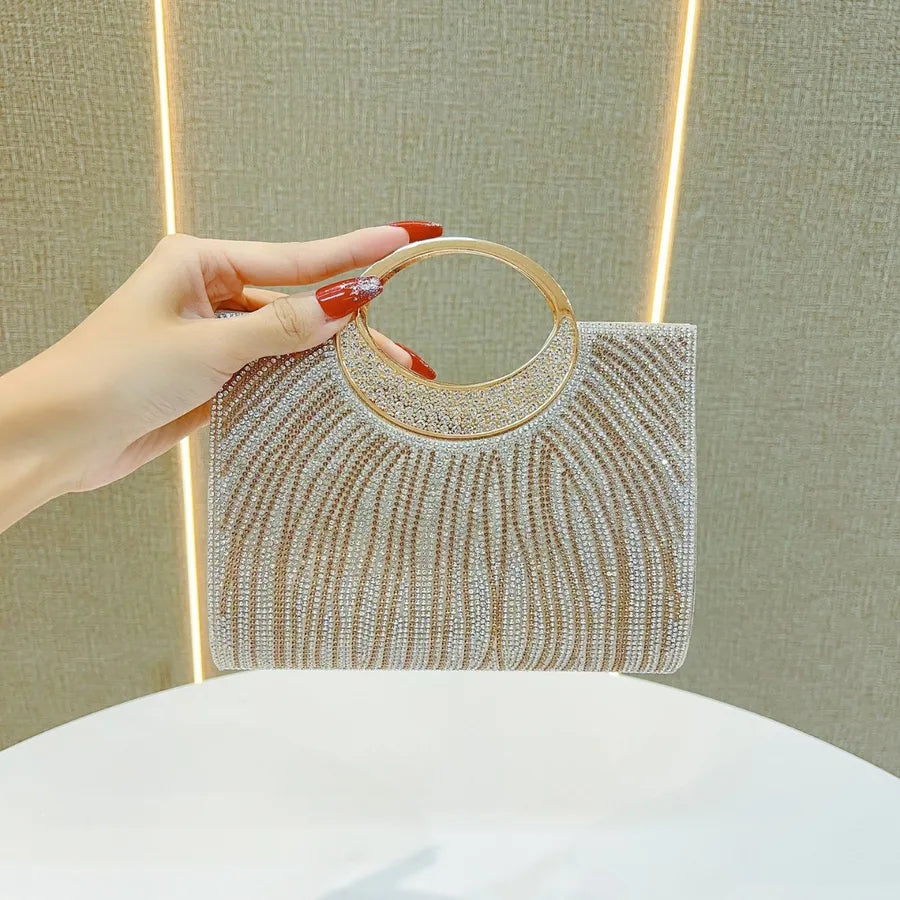 Fashionable Dinner Diamond Shiny Wedding Maid Of Honor Party Evening Dress Shoulder Crossbody Handbag Polyester Square Bag