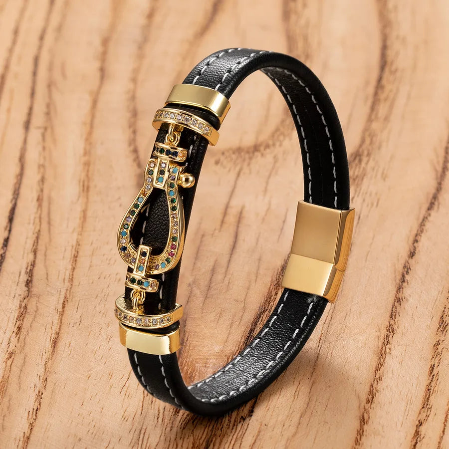 Personalized Simple Men's Handmade Woven Leather String Bracelet Classic Vachette Clasp Accessories Stainless Steel Magnetic Buckle Bracelet Jewelry Wholesale