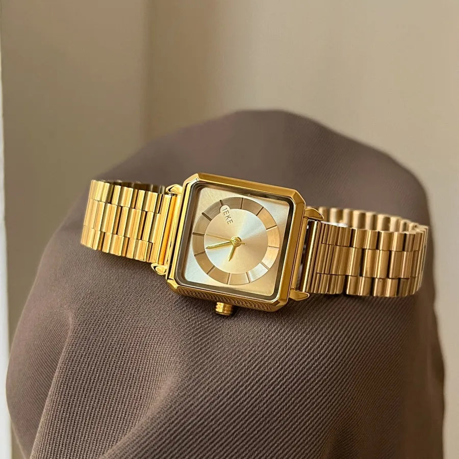 Elegant Luxurious Simple Style Square Rectangle Double Side Snaps Quartz Watch