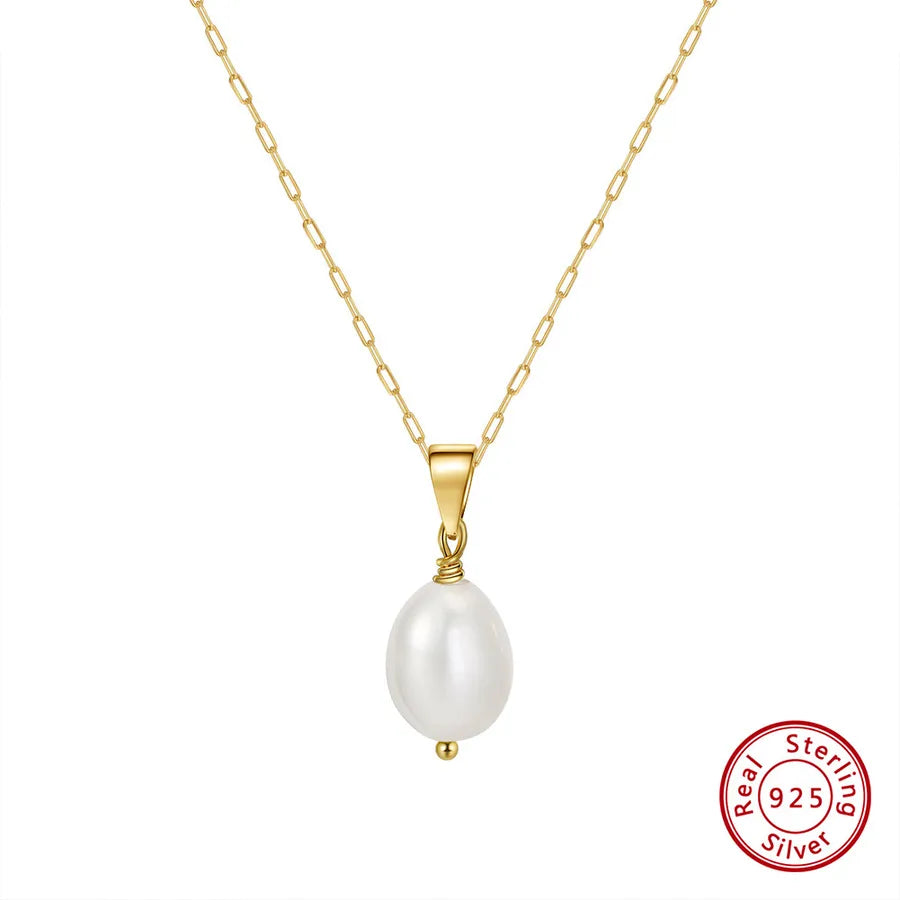 925 Sterling Silver Freshwater Pearl cable chain Plating Geometric Double Layer Necklaces Pendant Necklace Necklace