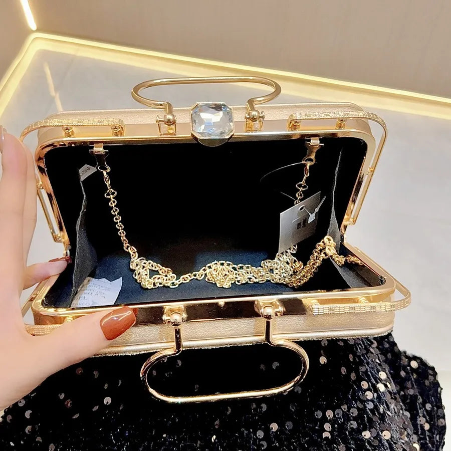Gold Silver Black Pu Leather Solid Color Pearls Square Evening Bags