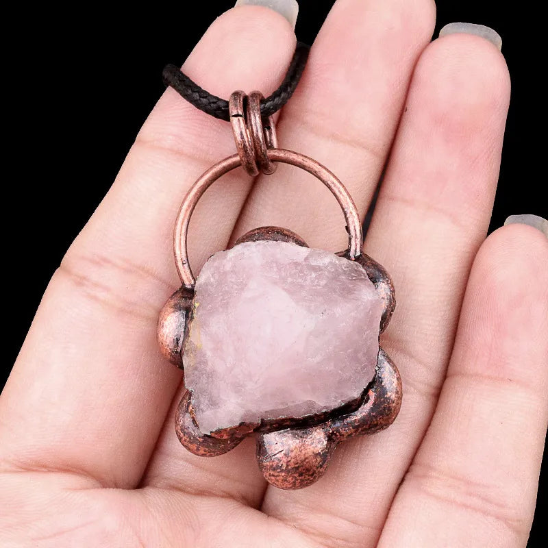 Elegant Vintage Style Geometric natural stone rope Copper Natural Stone Crystal February Birthstone Amethyst cable chain box chain Pendant Necklace In Bulk