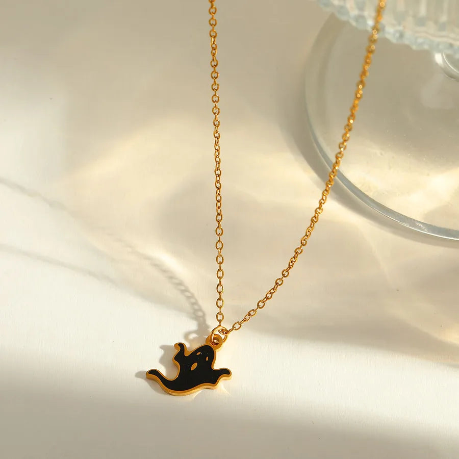 Gold Plated Stainless Steel Halloween Series Drop Oil Pumpkin Face Pendant Necklace Funny Skeleton Head Spider Design Jewelry