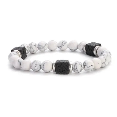 New Lava Cube Volcanic Stone Bracelet Men's Colorful Marble Glass Beads Retro Bracelet