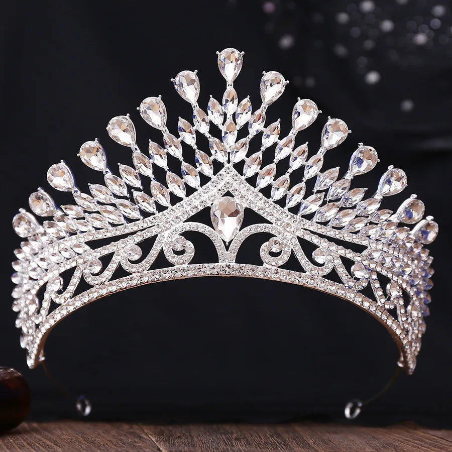 Luxurious  Bridal Crown Alloy Hairband Headwear Diamond Embedded Beauty Pageant Performance Wedding Dress