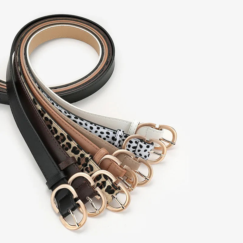 fashion solid color leopard pu leather alloy women's leather belts 1 piece