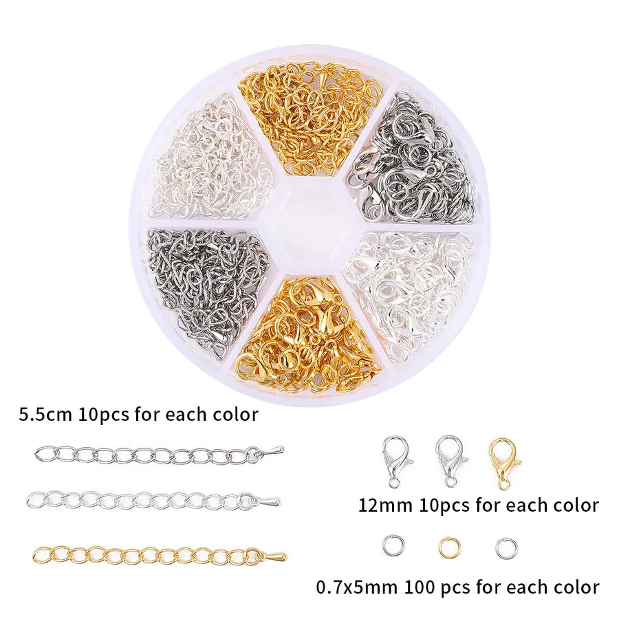Handmade Beading Jewelry Accessories Kit Earring Hook Bracelet Necklace Material Tool Set Round Circle Chain Metal Simple Design