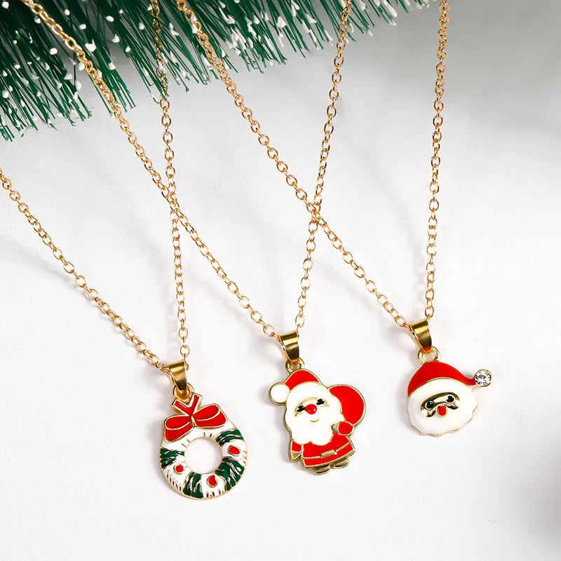 Christmas Elements Deer Santa Claus Alloy Pendant Necklace Christmas Socks Drop Oil Bell Pendant Best Friend Jewelry