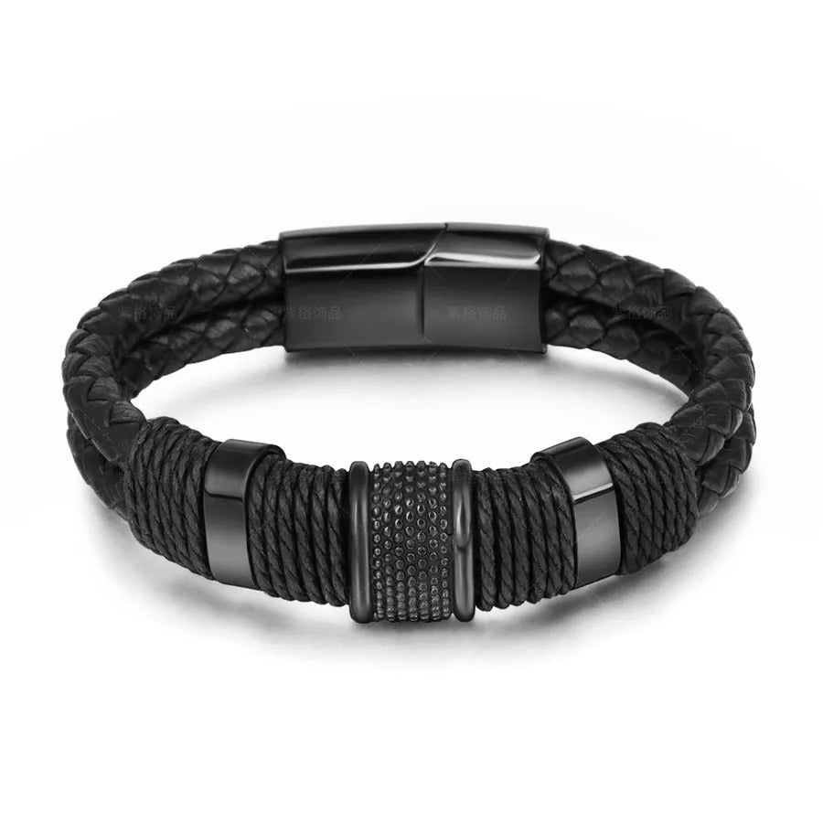 Vintage jewelry wholesale rope bracelet men's double stainless steel hand-woven multi-layer leather bracelet