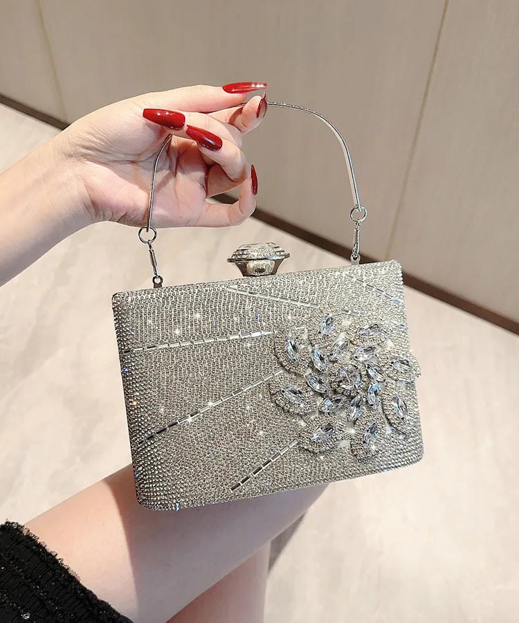 Silver Gold Black Polyester Solid Color Square Evening Bags