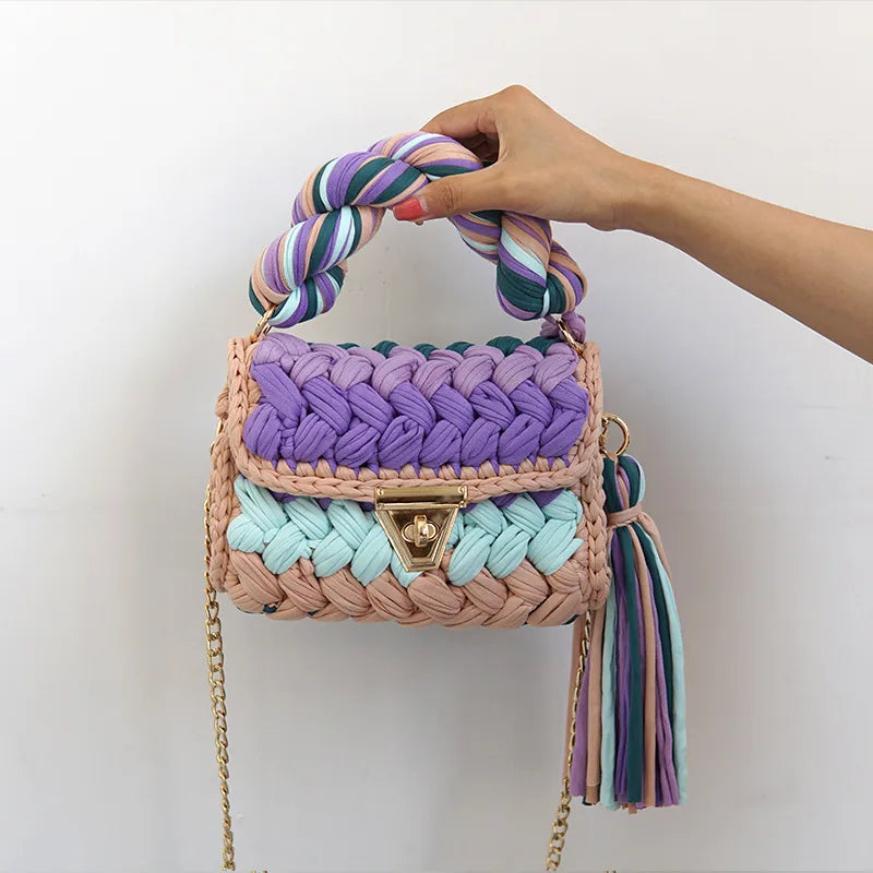 women's polyester color block elegant ethnic style square lock clasp handbag