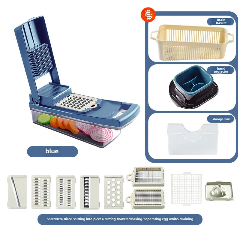Multi-function vegetable cutter household kitchen shredded artifact draining basket with brush potato slice grater