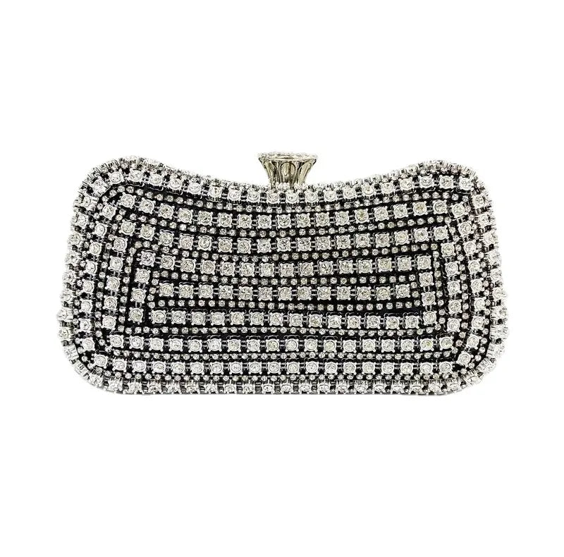 black gold silver polyester solid color rhinestone square clutch evening bag